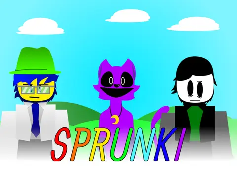 Asylumbox Version 1.2 Sprunki Online game logo featuring colorful characters