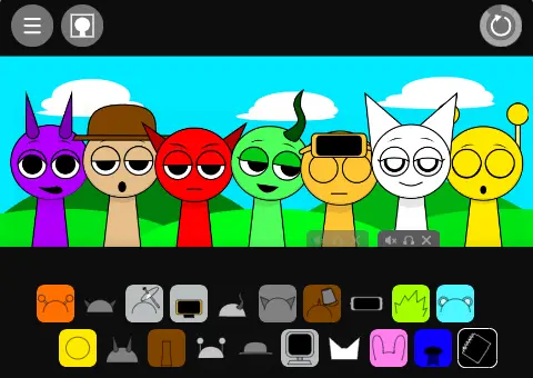 Cute glowing characters making music together with floating musical notes