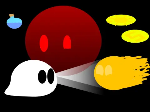 Dark Dungeon game logo featuring white ball cursor gameplay