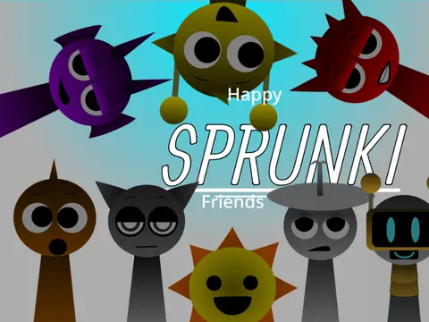 Happy Sprunki Friends mod logo with colorful smiling characters