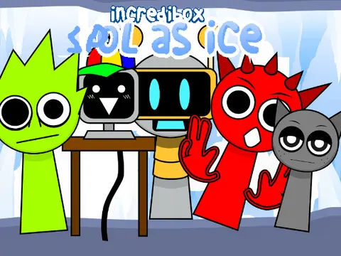 Incredibox Sprunki Cool as Ice game logo with blue ice and snow theme