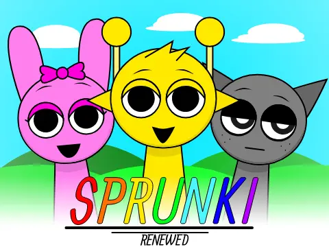 Sprunki Rewamped Re-Post game logo featuring redesigned character costumes