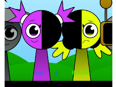 Kiki and Bouba Sprunki Swapped Retextured Mix game logo featuring multiple characters