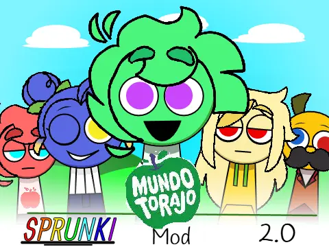 Mundo Torajo Sprunki Mod 2.0 Horror game logo cover with dark horror theme