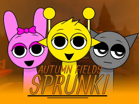 Sprunki Autumn Fields game logo with orange Mr. Tree and autumn background