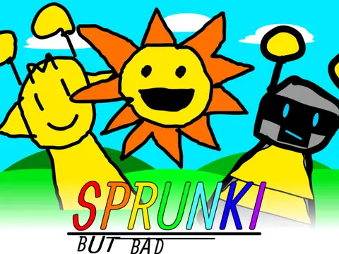 Sprunki But Bad WIP game logo with hand-drawn characters