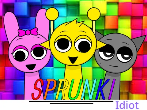 Official Sprunki Idiot game logo featuring crazy Sprunki characters