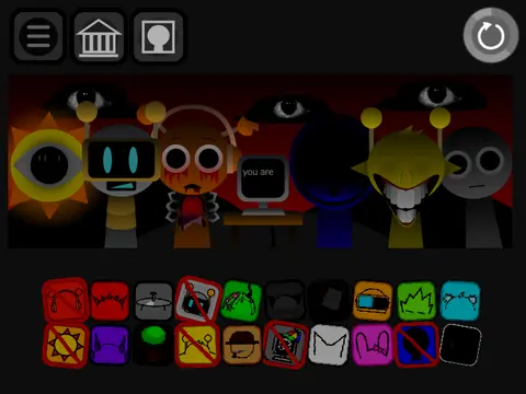 Sprunki Incredibox New Update Remix V6 game logo with Brud costume idle animation