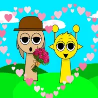 Sprunki characters showing romantic interactions in the Love Mod