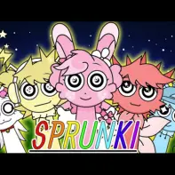 Sprunki Night Time game logo with moon, stars and sleeping Sprunki characters