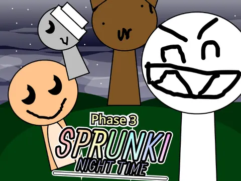 Sprunki Night Time Fase 3 edited game logo with blue dark theme