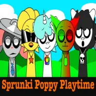 Sprunki Poppy Playtime crossover logo featuring horror elements