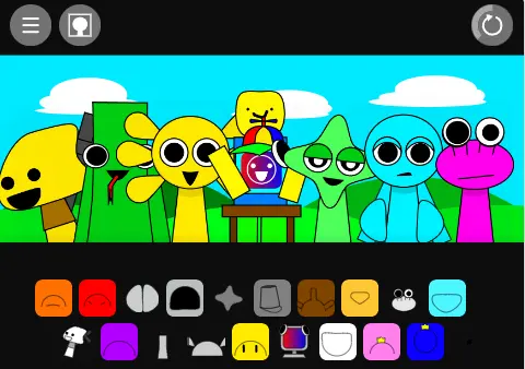 Colorful Sprunki rainbow characters making music in a magical rainbow land