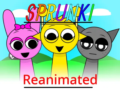 Official logo for Sprunki Reanimated game featuring refreshed Sprunki characters