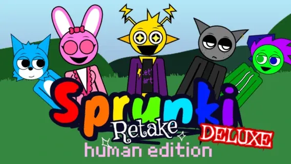 Official logo for Sprunki Retake: Deluxe Human Edition game featuring enhanced human characters