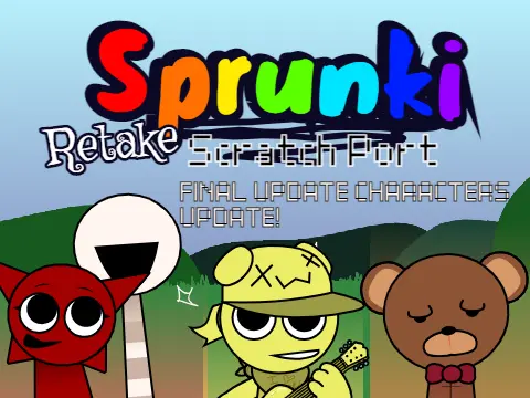 Official logo for Sprunki Retake Scratch Port game featuring colorful characters