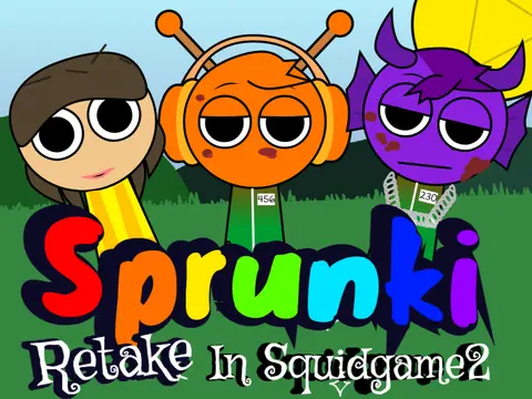 Official logo for Sprunki Retake Squidgame Season 2 game featuring Sprunki characters in Squid Game costumes