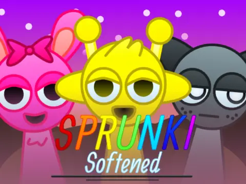 Sprunki Softened logo featuring colorful characters in family-friendly music creation game