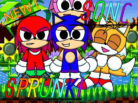 Sprunki Sonic Remix game logo cover art with sonic style design