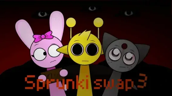 Official logo for Sprunki Swap 3 game featuring multiple Sprunki characters