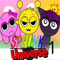 Sprunki Universe 1 game logo with galaxy and stars theme
