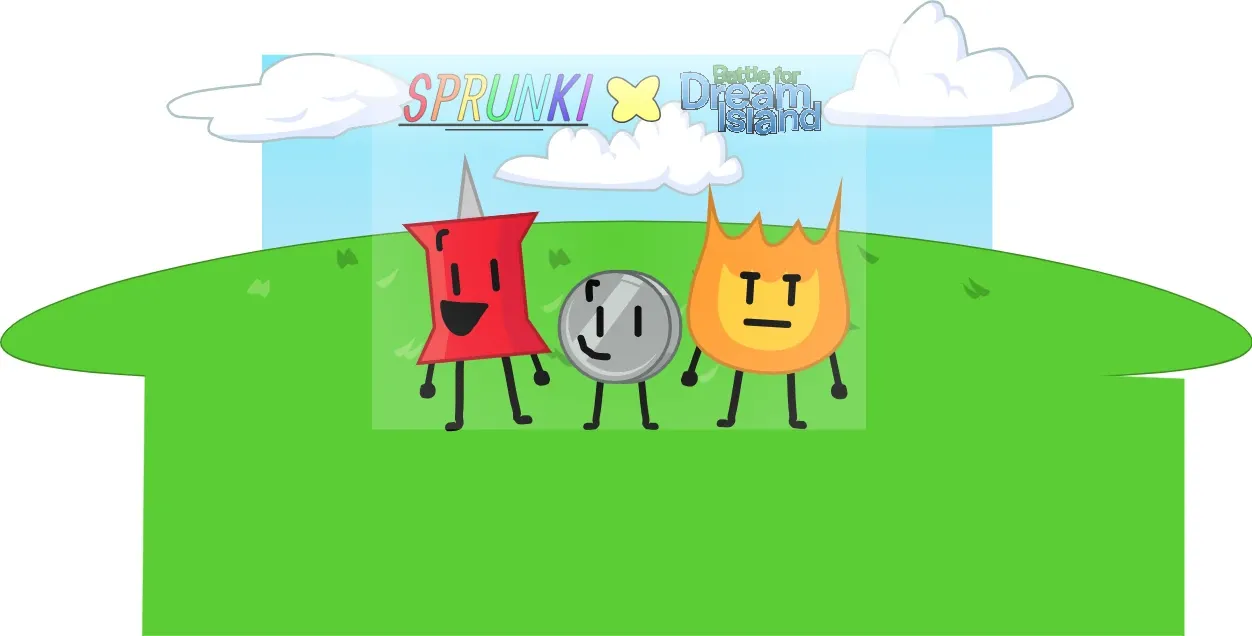Sprunki X BFD logo featuring Four, X, and Sprunki characters together
