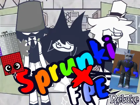 Sprunki x FPE Retake V2 game cover with dark theme and character redesign